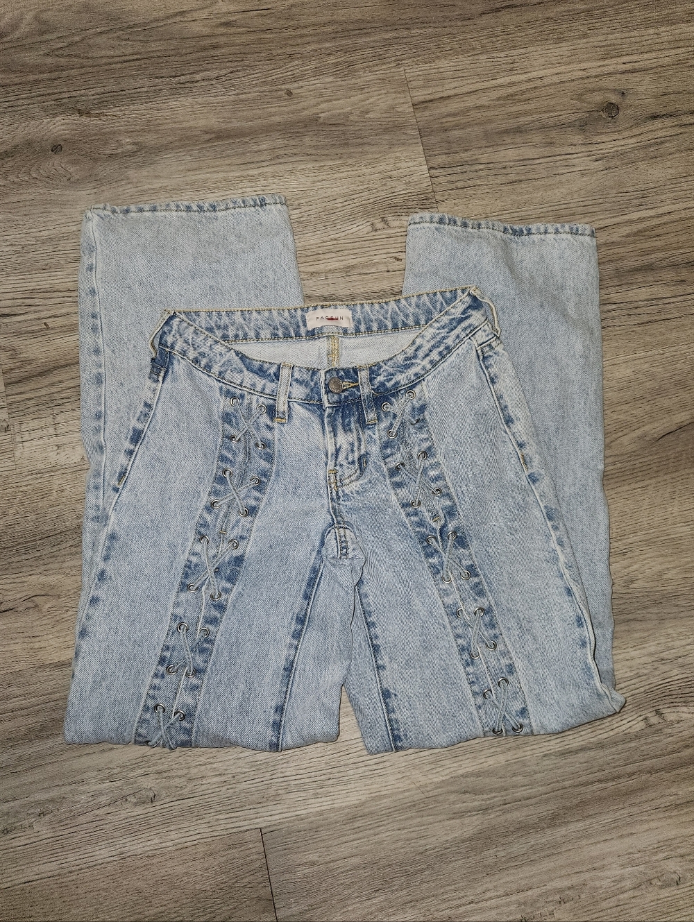 Pacsun Acid Wash Low Rise Denim Jeans With Crisscross Detail On The Front | 22
